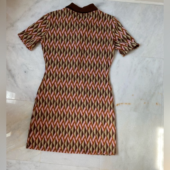 Zara Jacquard Pink/Brown Mini Dress - Sz Medium - Picture 2 of 4